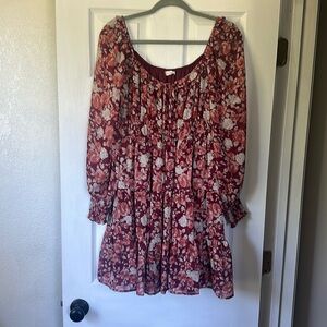 Burgundy Floral tired mini dress